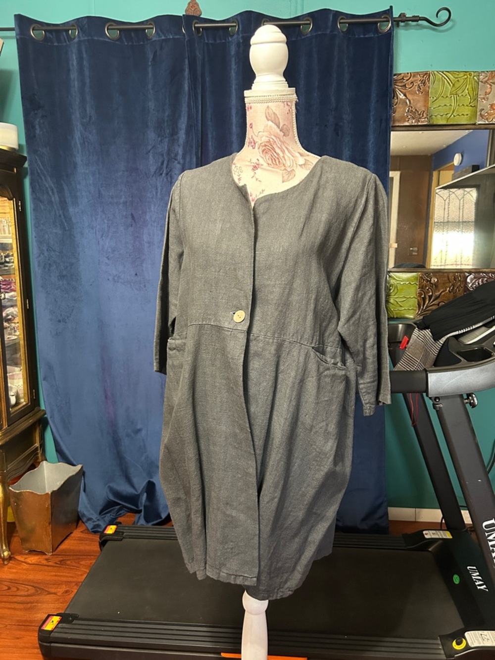 Women's Gray Relaxed Blazer Jacket linen